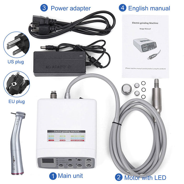 AZDENT Dental LED Electric Micro Motor With 1:5 LED Contra Angle Handpiece, 4-Hole Midwest