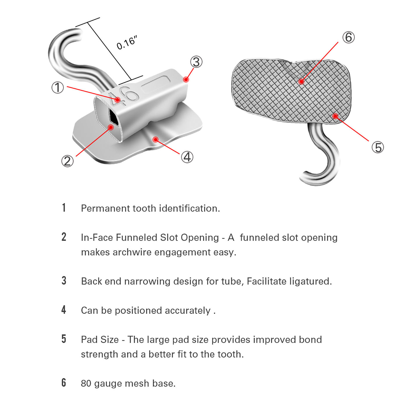  Dental Orthodontic 1st Molar Bondable Tube with Sliding Crimpable Hook MBT 0.022 4pcs/Bag - all.com