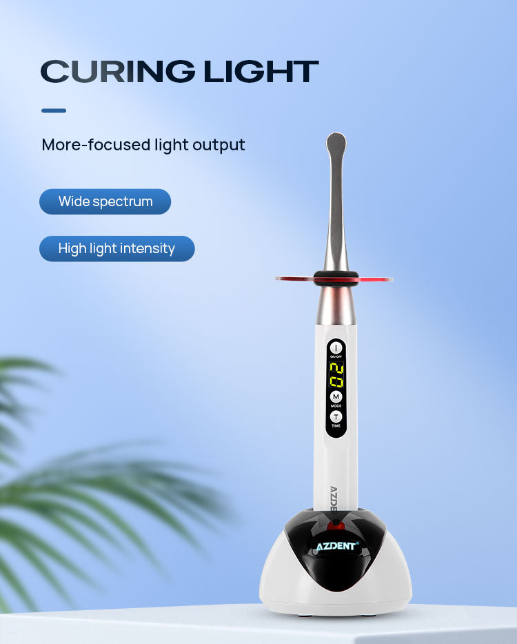 AZDENT Dental LED Curing Light Wireless 2200mW/cm² 1 Sec Curing 3 Modes - azdentall.com