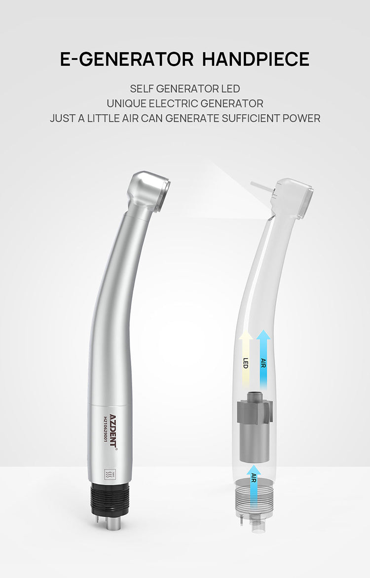 AZDENT High Speed Handpiece Torque Head Push Button E-generator LED 4 Hole Triple Water Spray - azdentall.com AZDENT High Speed Handpiece Torque Head Push Button E-generator LED 4 Hole Triple Water Spray - azdentall.com