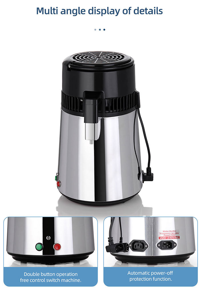 Water Distiller Stainless Steel Glass Bucket Double button 750W 4L 1L/H Water Distiller Stainless Steel Glass Bucket Double button 750W 4L 1L/H
