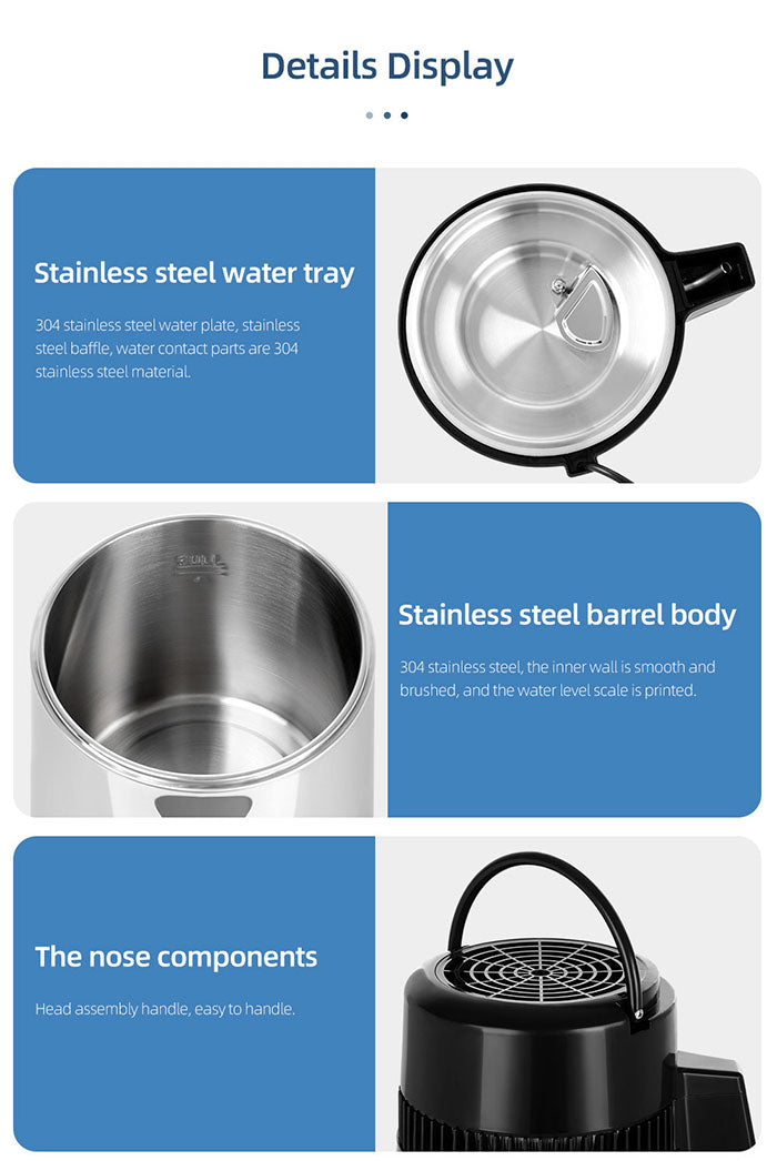 Water Distiller Stainless Steel Glass Bucket Double button 750W 4L 1L/H Water Distiller Stainless Steel Glass Bucket Double button 750W 4L 1L/H