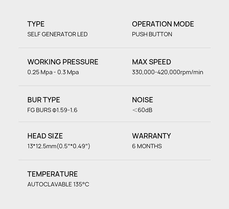 AZDENT High Speed Handpiece Torque Head Push Button E-generator LED 4 Hole Triple Water Spray - azdentall.com