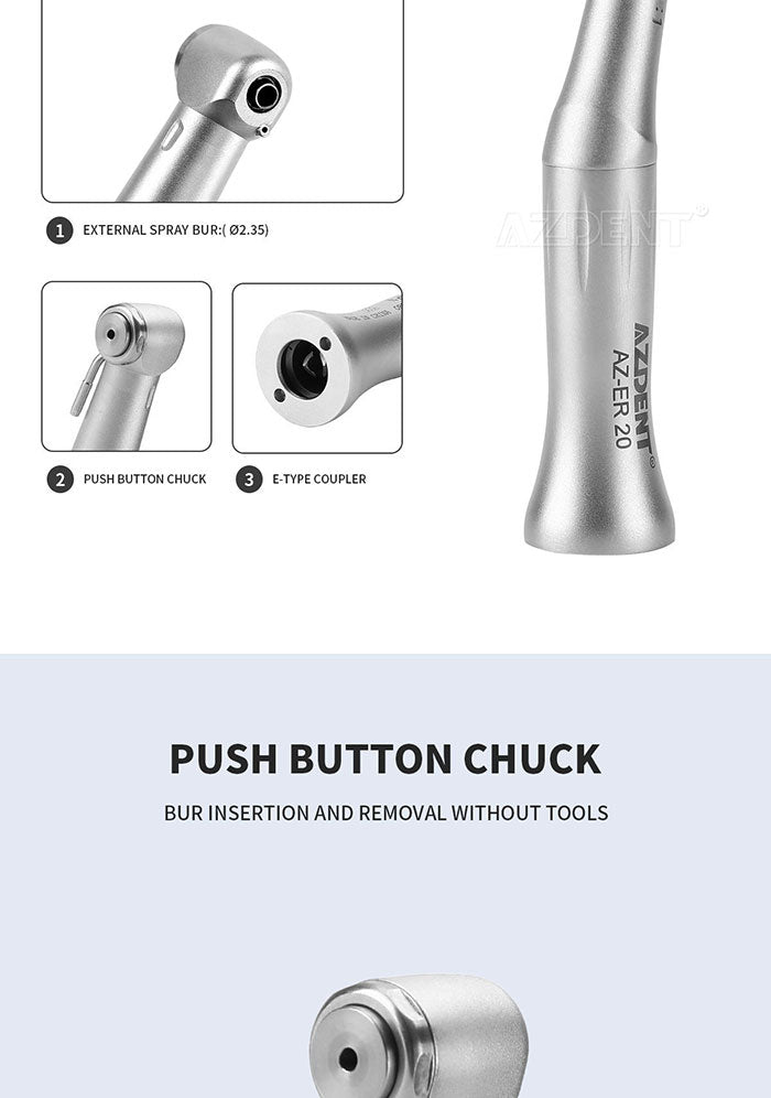 AZDENT 20:1 Implant Contra Angle Handpiece External Spray Push Button AZDENT 20:1 Implant Contra Angle Handpiece External Spray Push Button