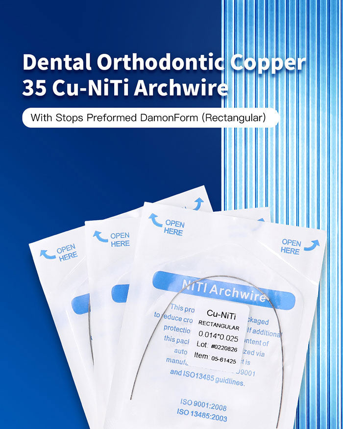 AZDENT Dental Copper Cu-NiTi Arch Wire Rectangular 35˚ Super Elastic With Stops Preformed Full Sizes 1pcs/Pack