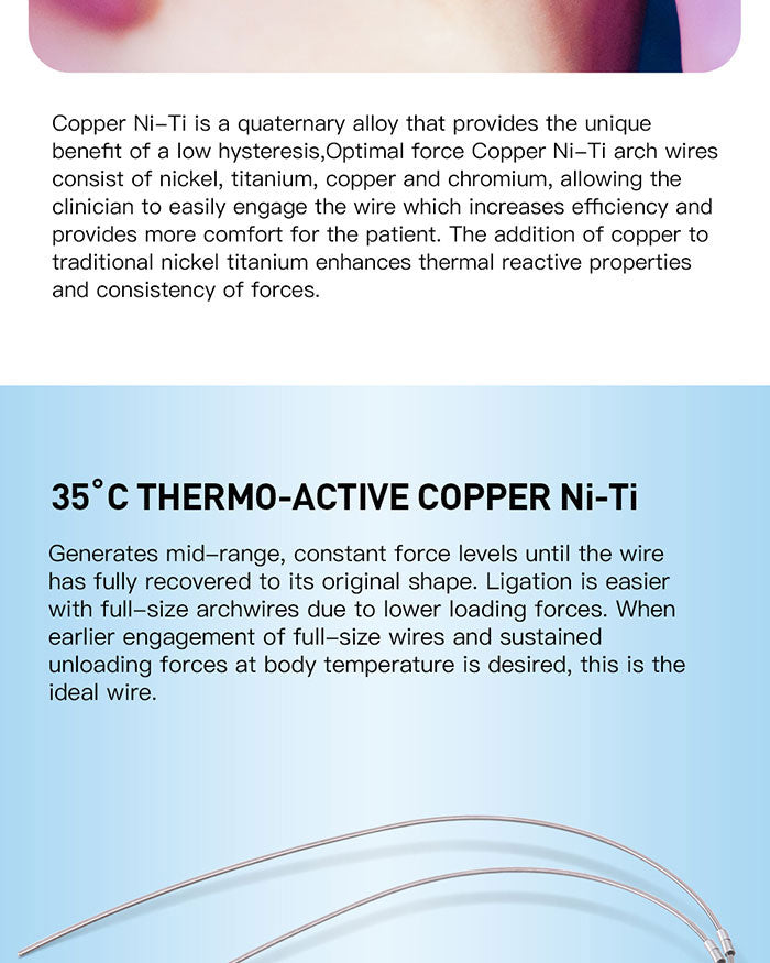 AZDENT Dental Copper Cu-NiTi Arch Wire Rectangular 35˚ Super Elastic With Stops Preformed Full Sizes 1pcs/Pack