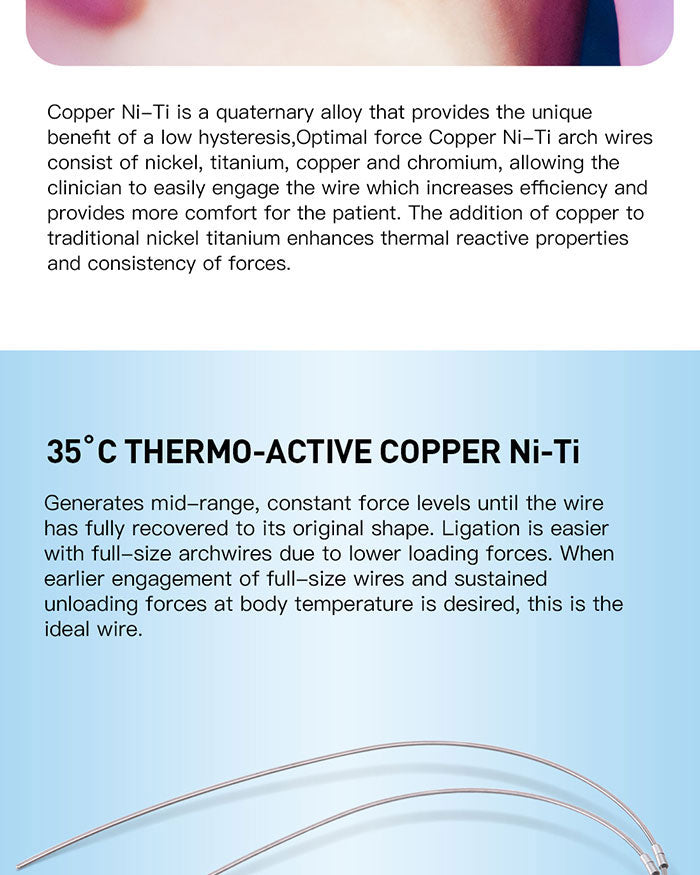 AZDENT Dental Copper Cu-NiTi Arch Wire Rectangular 35˚ Super Elastic With Stops Preformed Full Sizes 1pcs/Pack AZDENT Dental Copper Cu-NiTi Arch Wire Rectangular 35˚ Super Elastic With Stops Preformed Full Sizes 1pcs/Pack