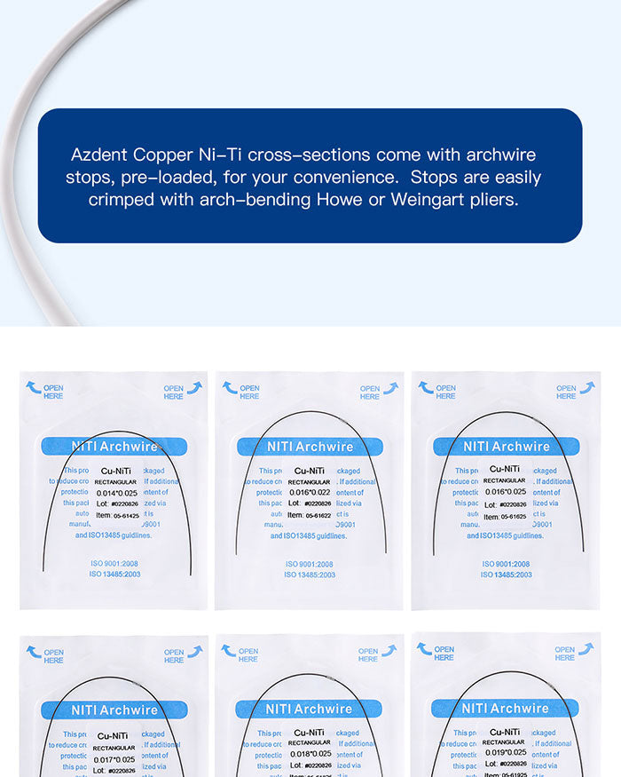 AZDENT Dental Copper Cu-NiTi Arch Wire Rectangular 35˚ Super Elastic With Stops Preformed Full Sizes 1pcs/Pack