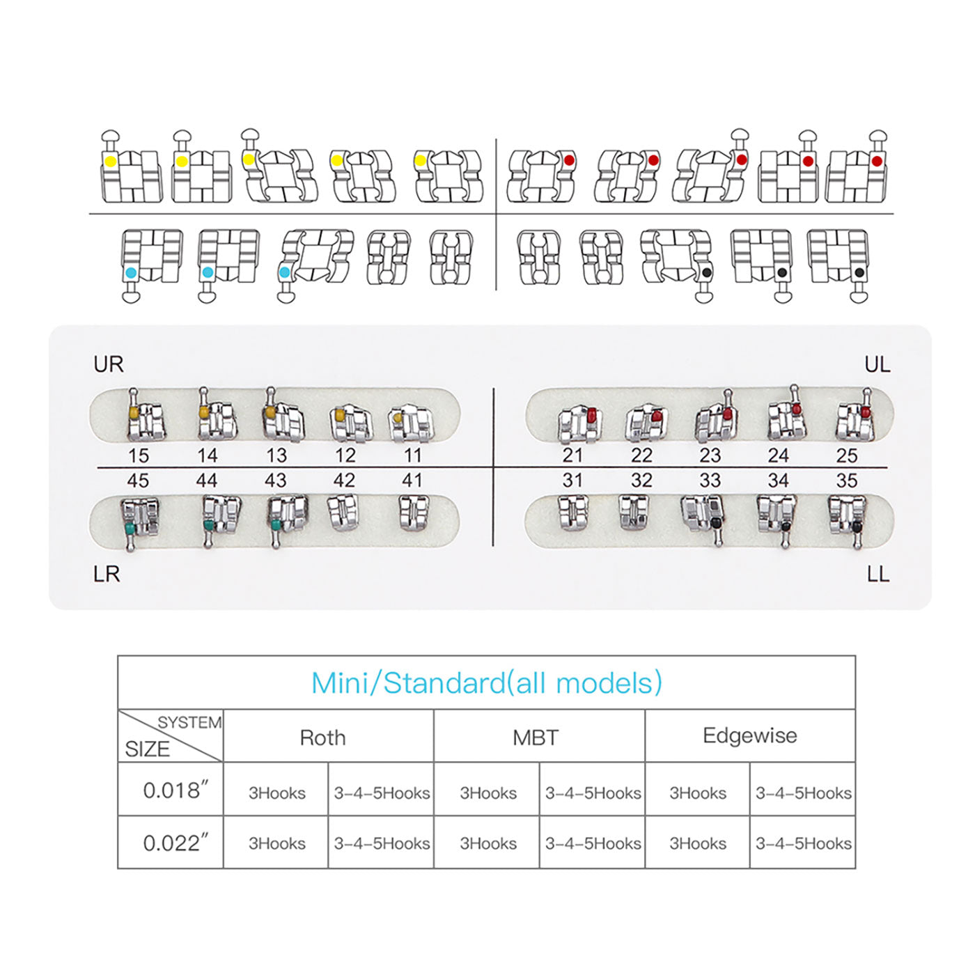  Metal Brackets Mini Roth Slot .018 Hooks on 345 20pcs/Pack - all.com