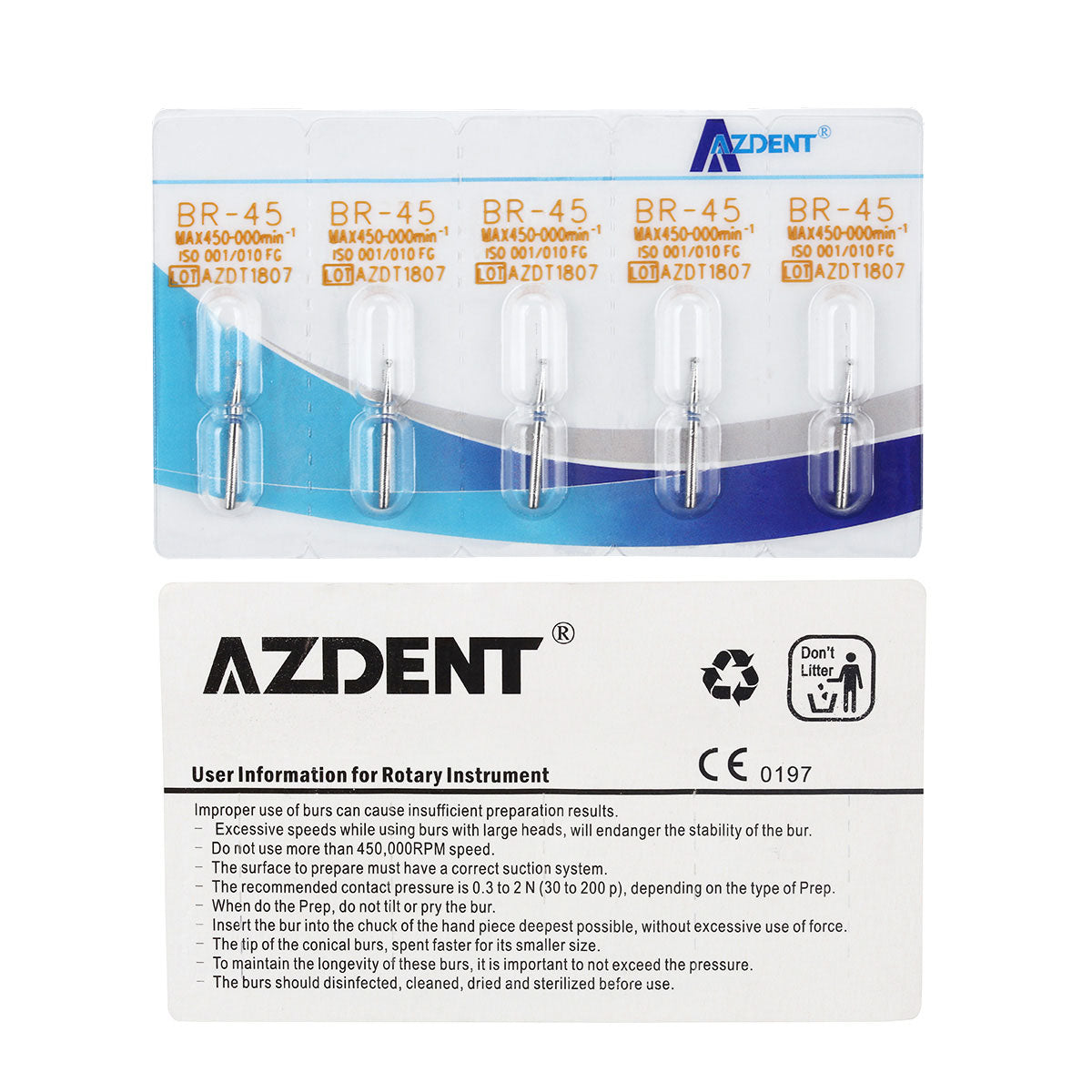 AZDENT Diamond Bur SI Series Full Size Inverted Cone 5pcs/Pack