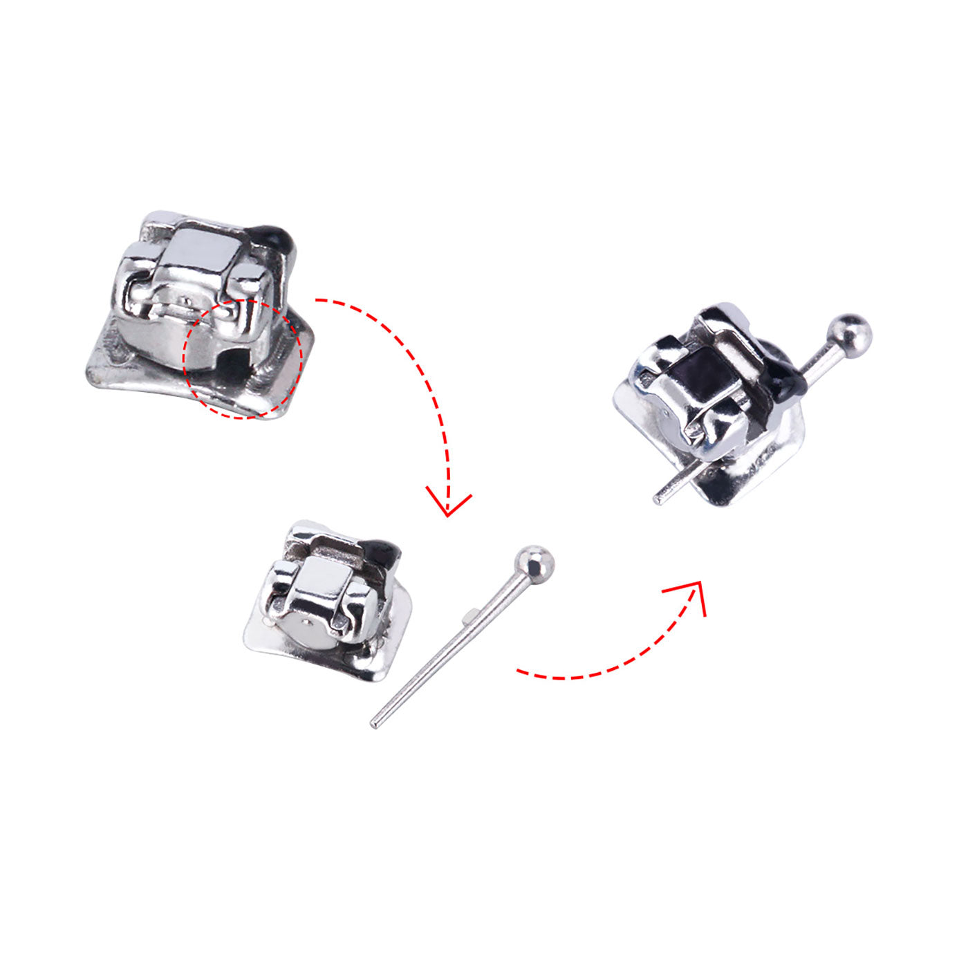 AZDENT Dental Orthodontic Metal Self-Ligating Metal Brackets Braces Roth .022 Hooks on 345 with Tools 28pcs/Box - azdentall.com