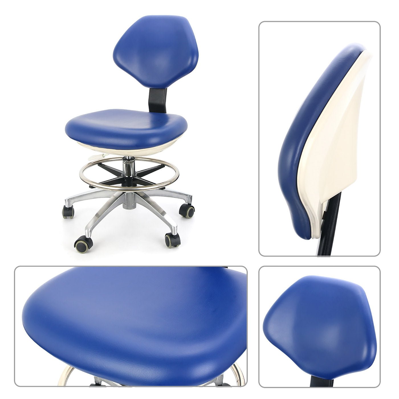 Dental Doctor Stool With Adjustable Seat And Backrest 360-Degree Rotated Blue