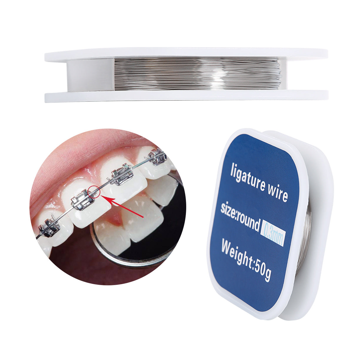 Dental Orthodontic Ligature Wire Stainless Steel Round 3 Sizes 50g/Roll