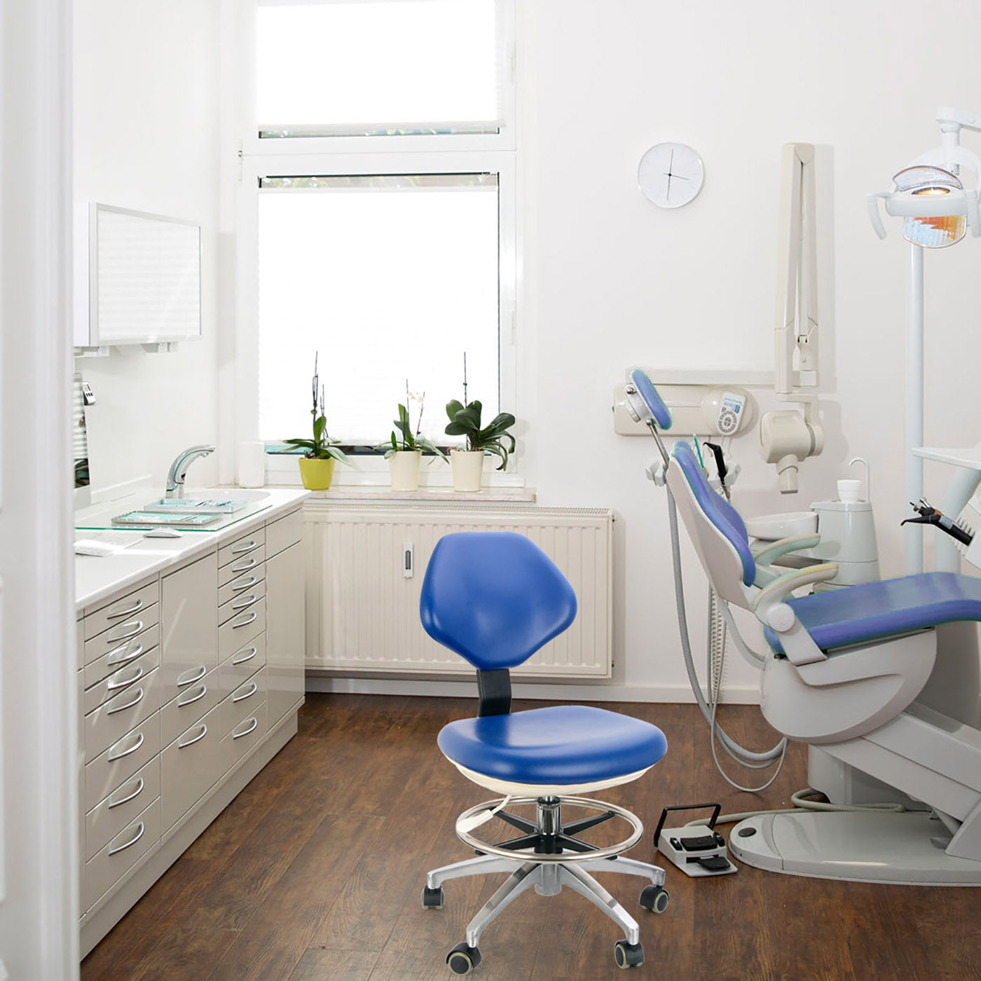 Dental Doctor Stool With Adjustable Seat And Backrest 360-Degree Rotated Blue Dental Doctor Stool With Adjustable Seat And Backrest 360-Degree Rotated Blue