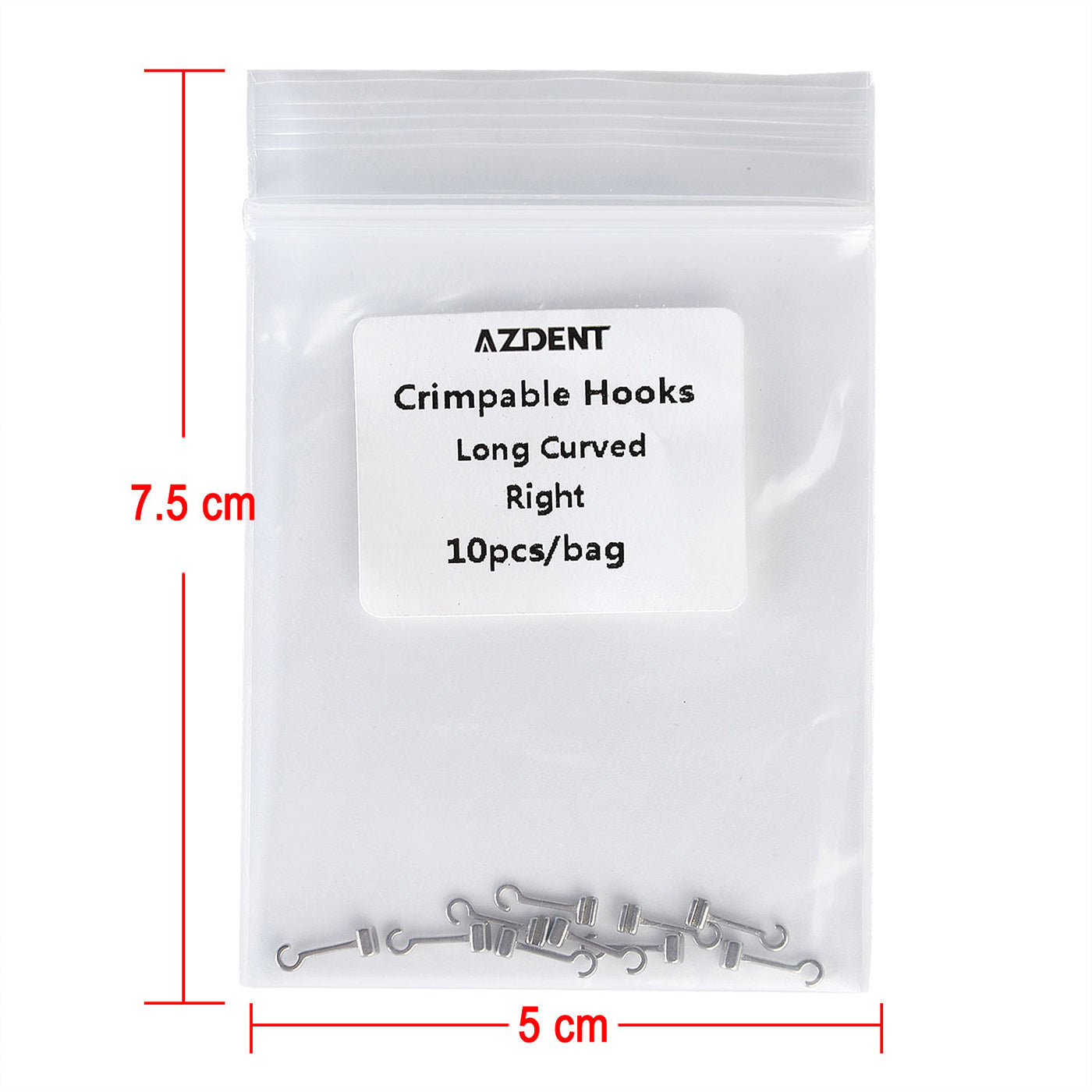 AZDENT Crimpable Hooks Long Curved Right / Left 0.022 5.5mm 10pcs/Bag - azdentall.com AZDENT Crimpable Hooks Long Curved Right / Left 0.022 5.5mm 10pcs/Bag - azdentall.com