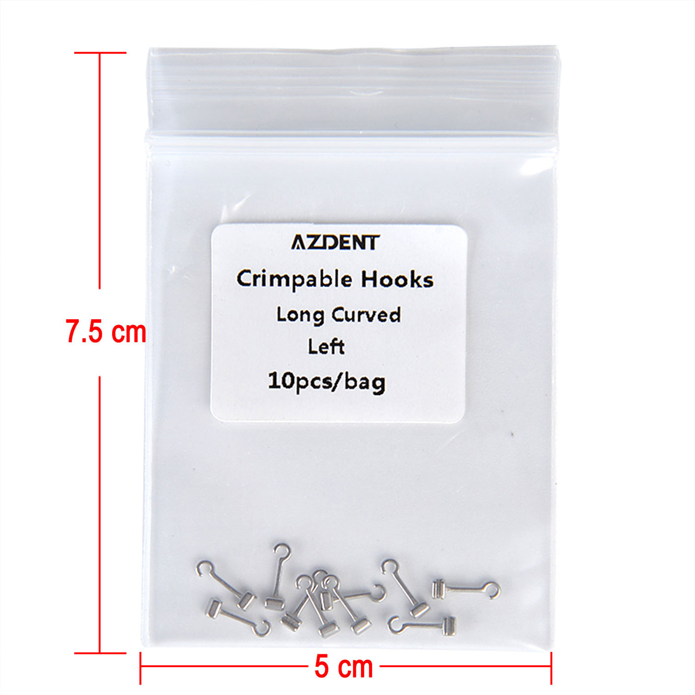 AZDENT Crimpable Hooks Long Curved Right / Left 0.022 5.5mm 10pcs/Bag - azdentall.com AZDENT Crimpable Hooks Long Curved Right / Left 0.022 5.5mm 10pcs/Bag - azdentall.com