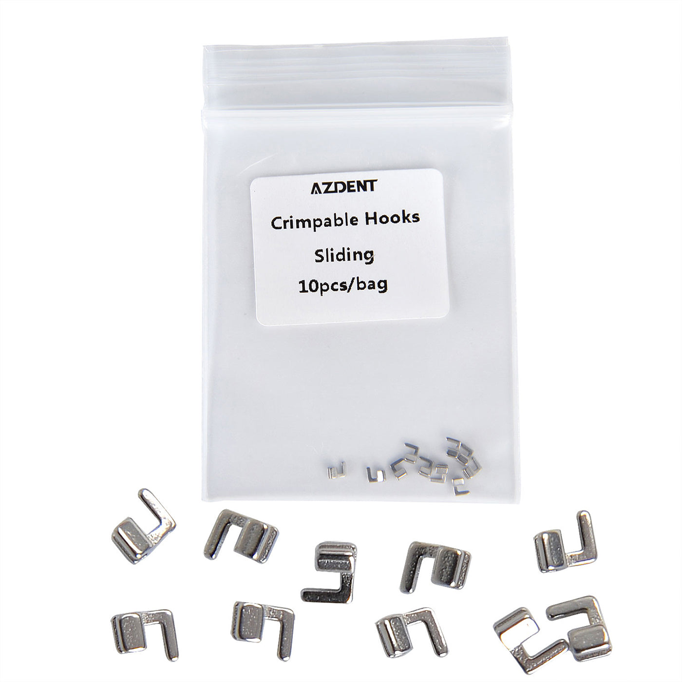 AZDENT Crimpable Hooks Sliding Stainless Steel Accessory 10pcs/Bag - azdentall.com AZDENT Crimpable Hooks Sliding Stainless Steel Accessory 10pcs/Bag - azdentall.com