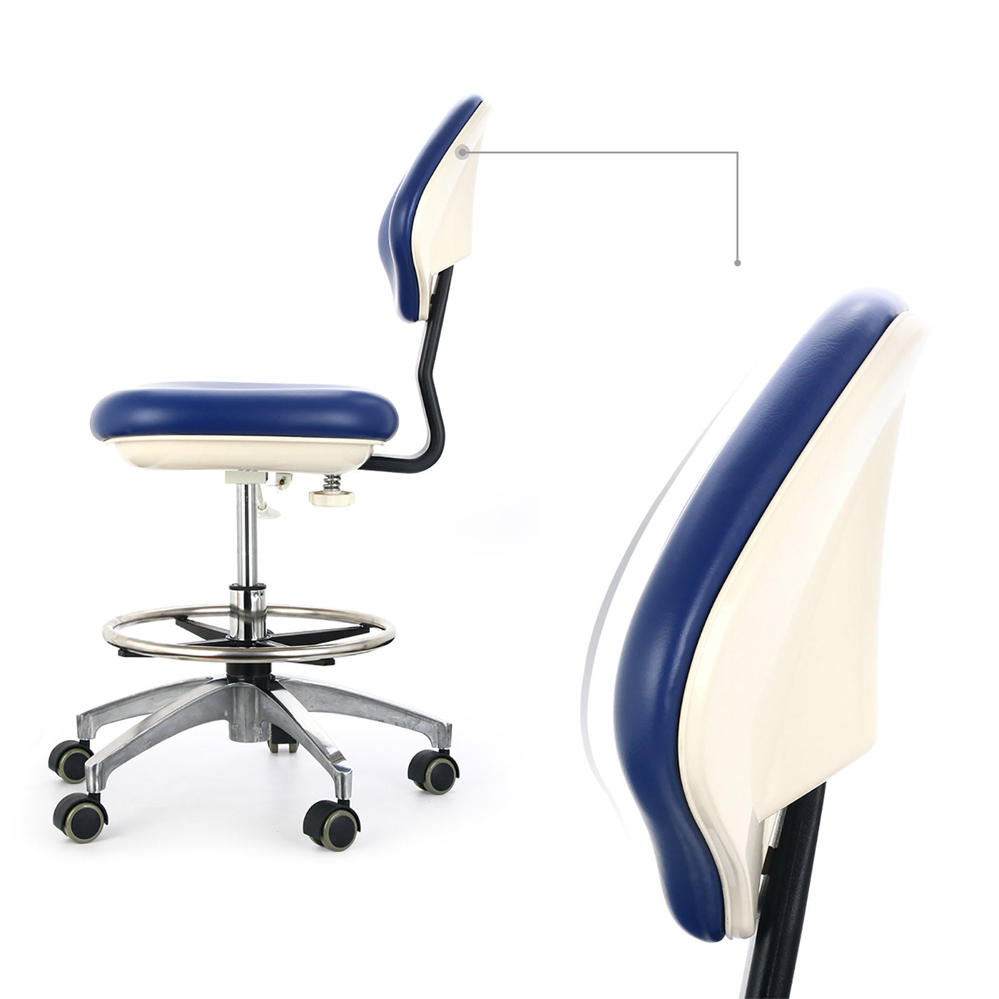 Dental Doctor Stool With Adjustable Seat And Backrest 360-Degree Rotated Blue