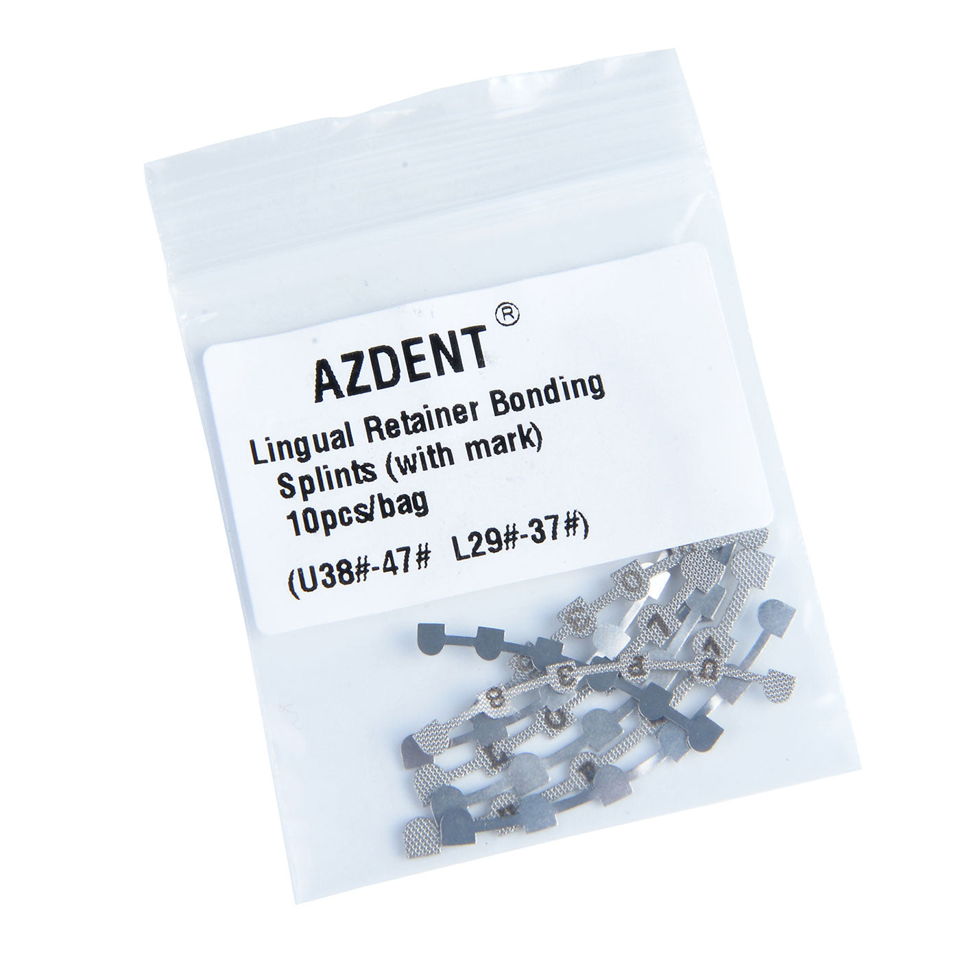 AZDENT Dental Lingual Retainer Bonding Splits U#38-47 & L#29-37 With Mark 10pcs/Bag - azdentall.com AZDENT Dental Lingual Retainer Bonding Splits U#38-47 & L#29-37 With Mark 10pcs/Bag - azdentall.com