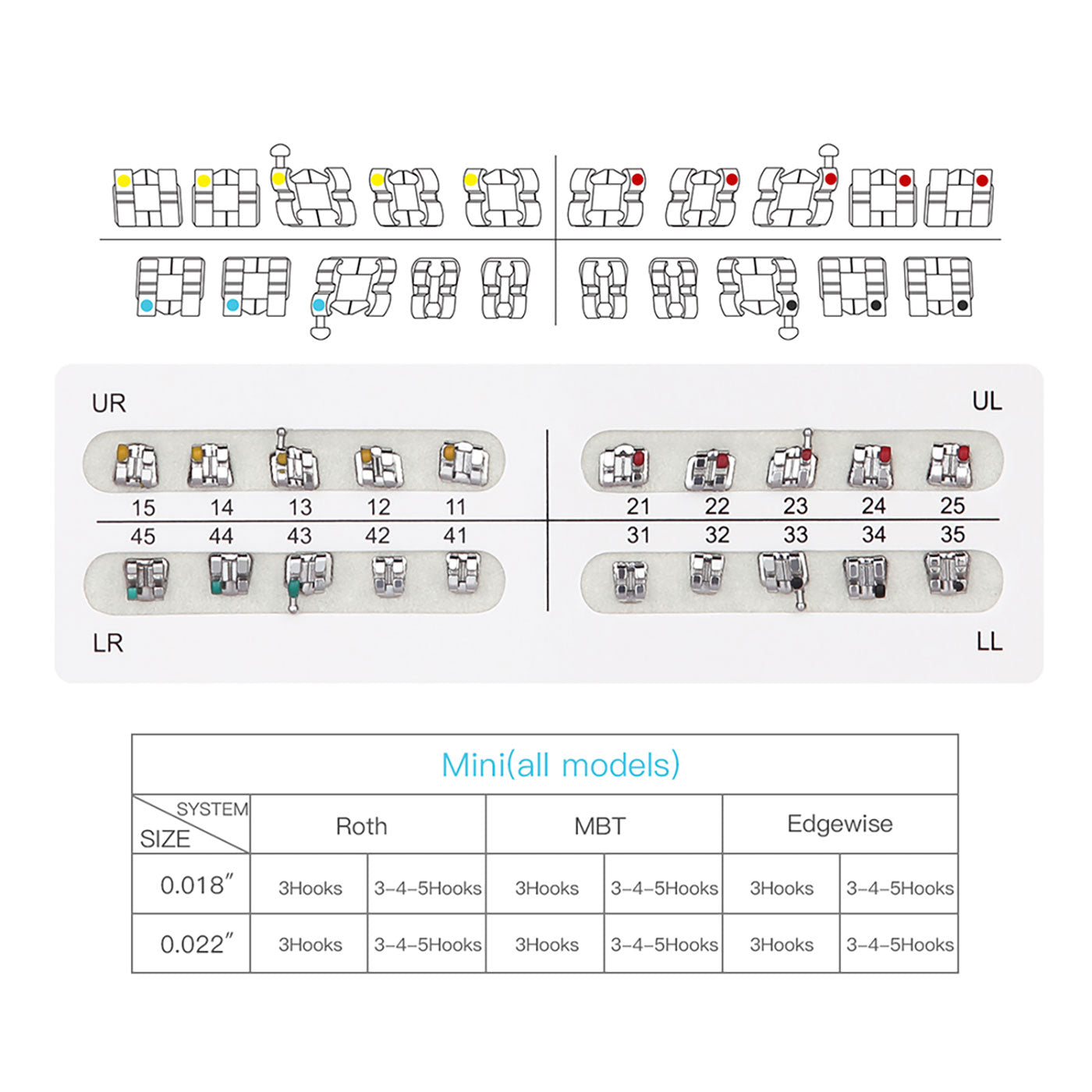 AZDENT Dental Metal Brackets Mini Roth Slot .022 3Hooks 20pcs/Pack - azdentall.com