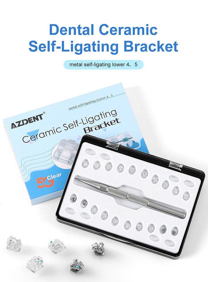 AZDENT Dental 5G Clear Ceramic Self-Ligating Bracket Roth/MBT 0.022 with Upper 3 Hook 20pcs/Box - azdentall.com AZDENT Dental 5G Clear Ceramic Self-Ligating Bracket Roth/MBT 0.022 with Upper 3 Hook 20pcs/Box - azdentall.com