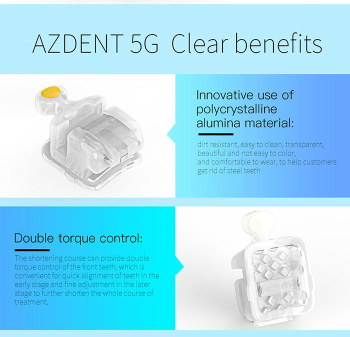 AZDENT Dental 5G Clear Ceramic Self-Ligating Bracket Roth/MBT 0.022 with Upper 3 Hook 20pcs/Box - azdentall.com