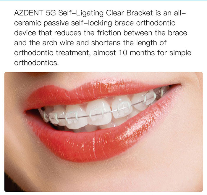 AZDENT Dental 5G Clear Ceramic Self-Ligating Bracket Roth/MBT 0.022 with Upper 3 Hook 20pcs/Box - azdentall.com