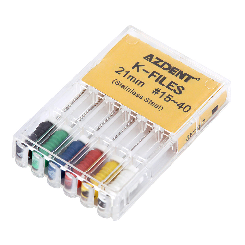 AZDENT Dental Hand K-Files Stainless Steel 21mm #15-80 6p/Pk 9 Color-azdentall.com