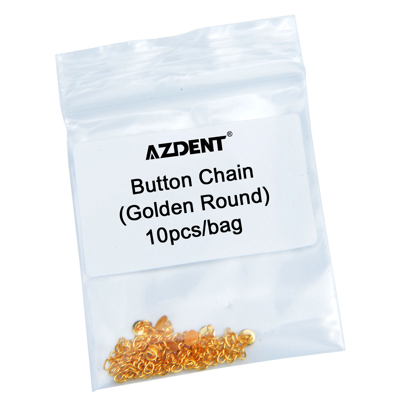 AZDENT Dental Traction Chain Gold Plated Round Buttons with Chain 10pcs/Bag - azdentall.com AZDENT Dental Traction Chain Gold Plated Round Buttons with Chain 10pcs/Bag - azdentall.com