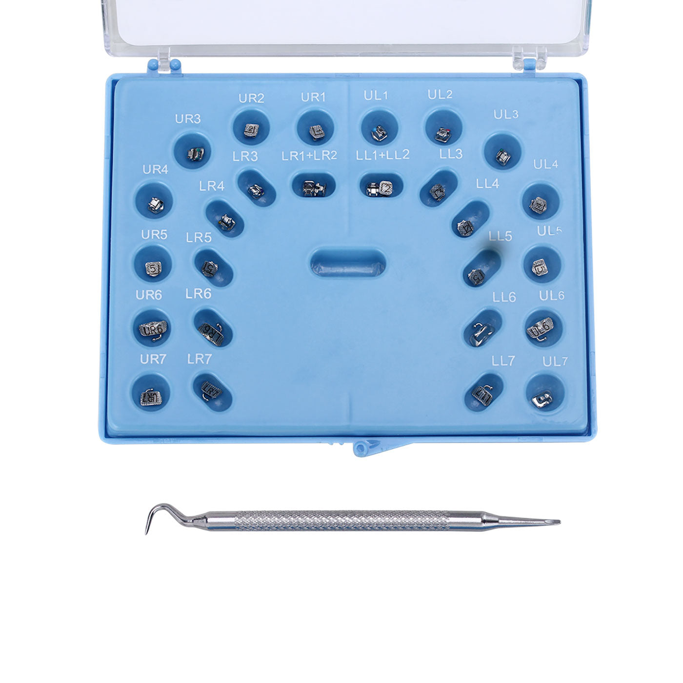 AZDENT Dental Self-Ligating Metal Brackets Roth/MBT .022 Hooks on 345 with Tools 28pcs/Box AZDENT Dental Self-Ligating Metal Brackets Roth/MBT .022 Hooks on 345 with Tools 28pcs/Box