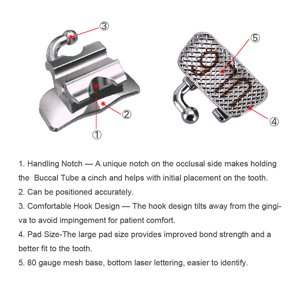  Dental Orthodontic Buccal Tube 1st Molar Bondable Convertible U1L1 Edgewise 0.022 4pcs/Bag - all.com