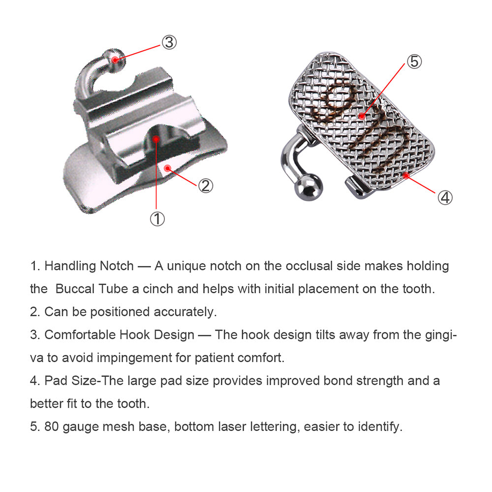 AZDENT Dental Orthodontic Buccal Tube 1st Molar Bondable Convertible U1L1 Roth 0.022 4pcs/Bag - azdentall.com AZDENT Dental Orthodontic Buccal Tube 1st Molar Bondable Convertible U1L1 Roth 0.022 4pcs/Bag - azdentall.com