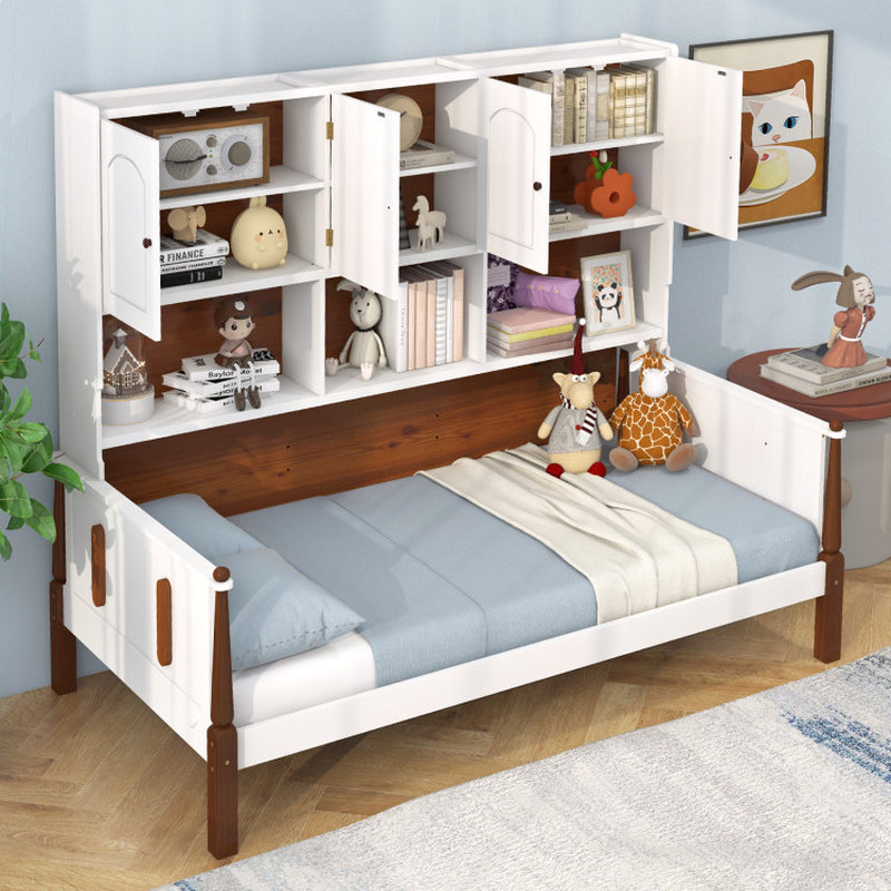 Twin Bed with Bookcase with Shelves and Wooden Slat Support No Box Spring Needed for Living Room Bedroom