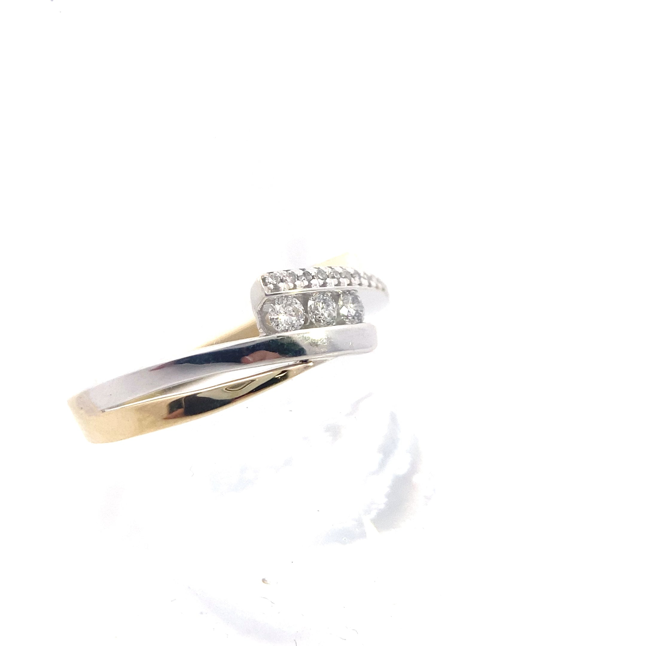 10K Two-Tone White & Yellow Gold 1/5CT. Diamond 3-Stone Bypass Ring