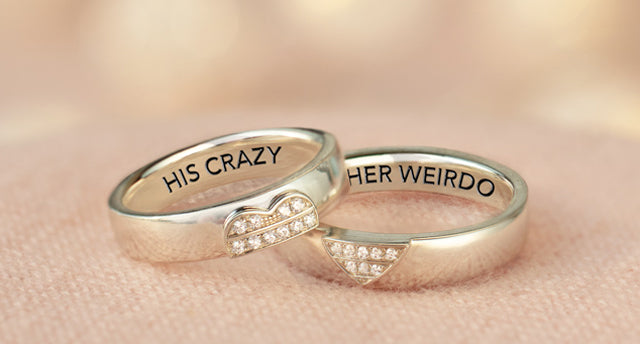 Heart Couple Ring Set-His Crazy/Her Weirdo