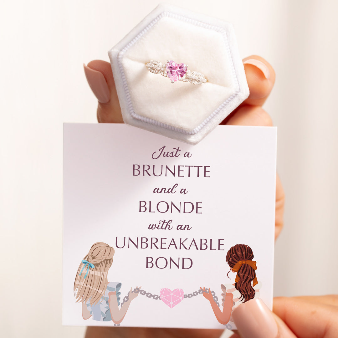 Brunette and Blond Heart Link Friendship Ring