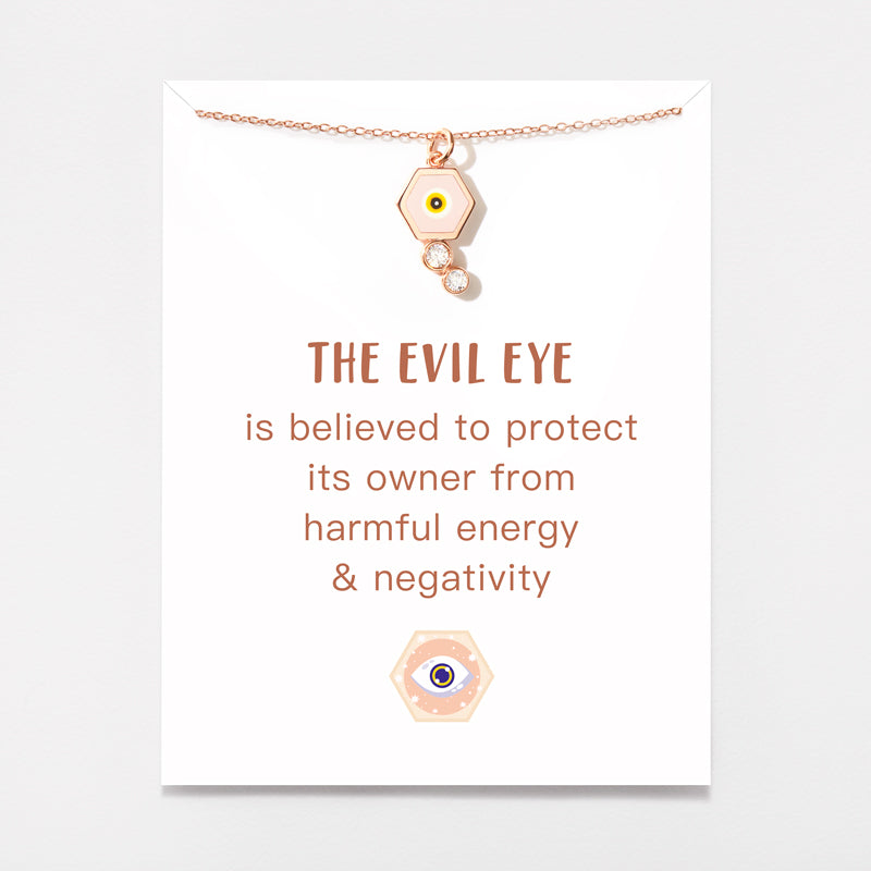 Hexagon Enamel Evil Eye Necklace