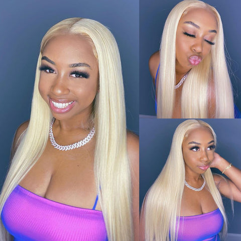 613 Blonde Straight Human Hair 4*4 Lace Closure Wigs