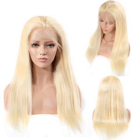 613 Blonde Straight Human Hair 4*4 Lace Closure Wigs