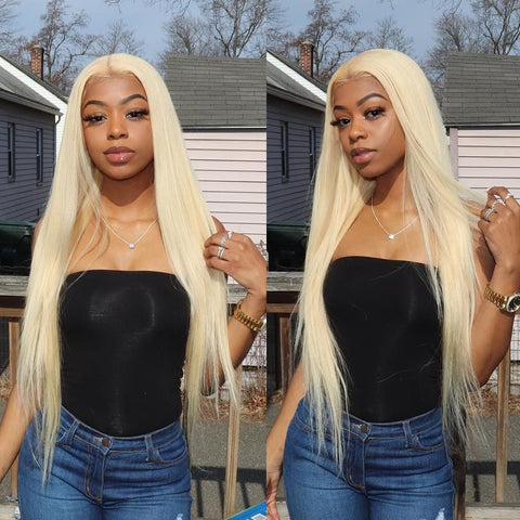 613 Blonde Straight Human Hair 4*4 Lace Closure Wigs