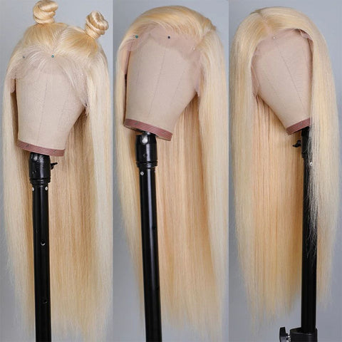 613 Blonde Straight Human Hair 4*4 Lace Closure Wigs