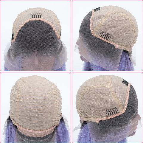 1B Lilac Color Bob Straight Hair Lace Frontal Wigs