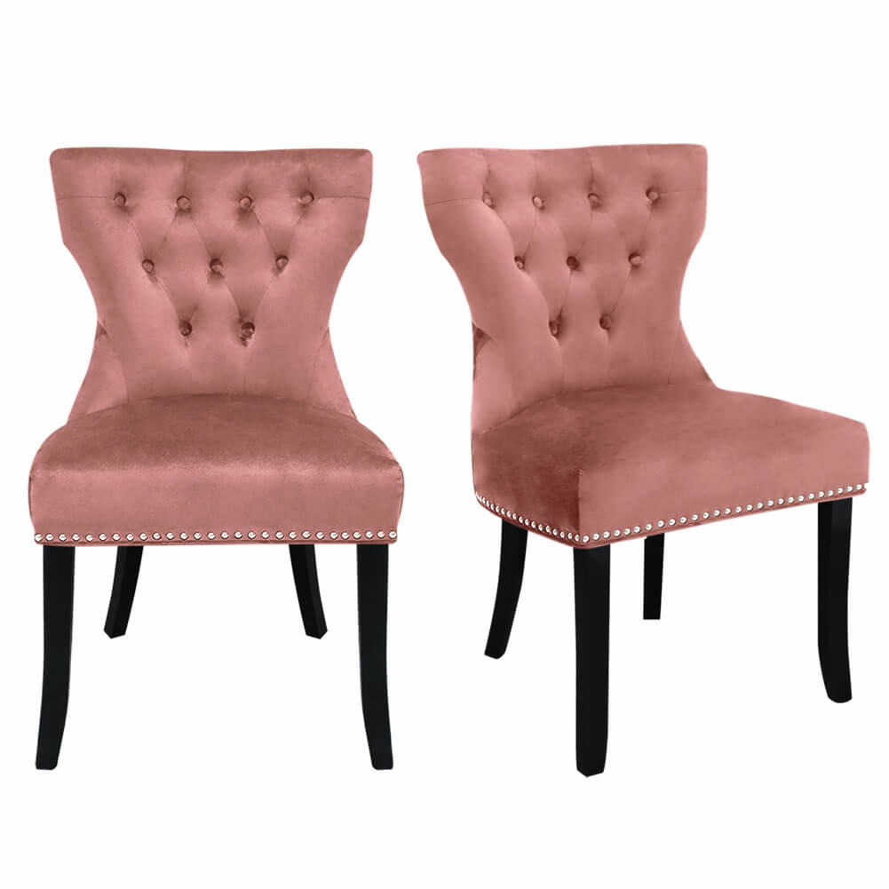 Set of 2 Dining Chairs Padded Seat Wood Legs Cushion Stud Seat Kitchen Bar