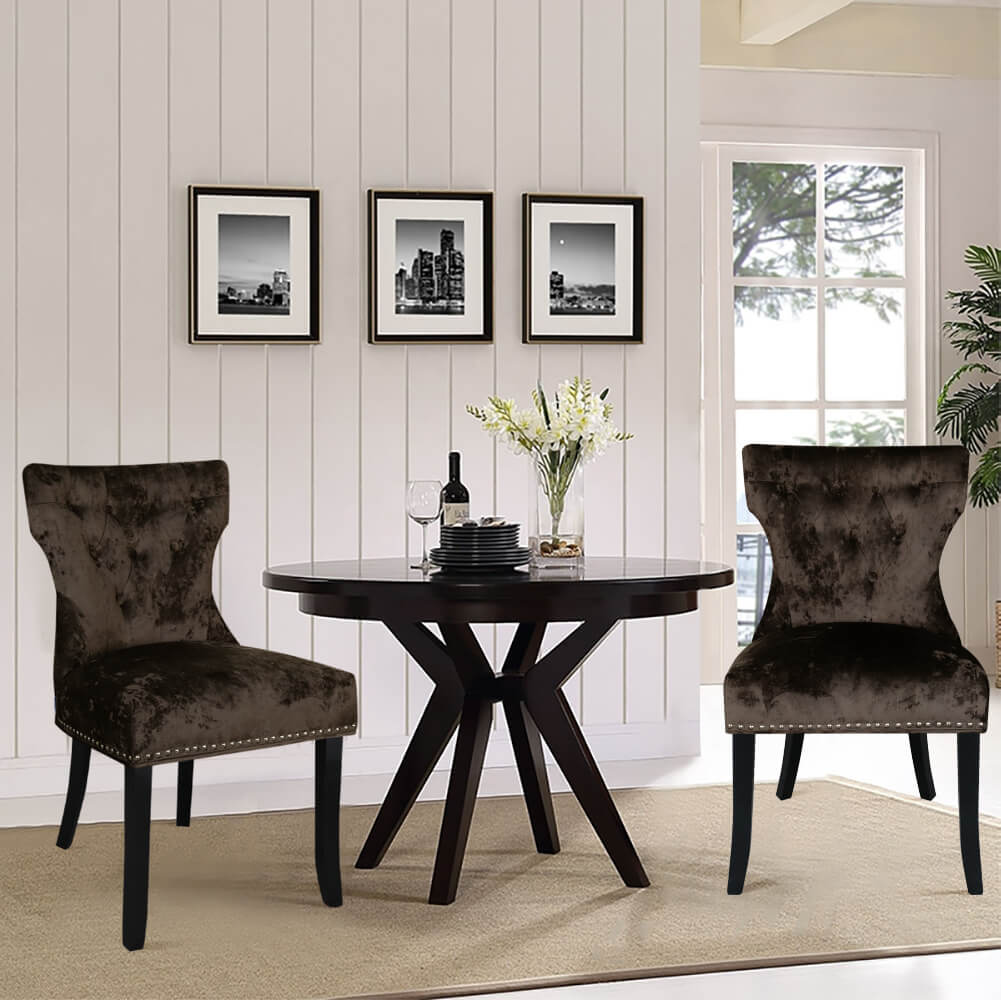 Set of 2 Dining Chairs Padded Seat Wood Legs Cushion Stud Seat Kitchen Bar