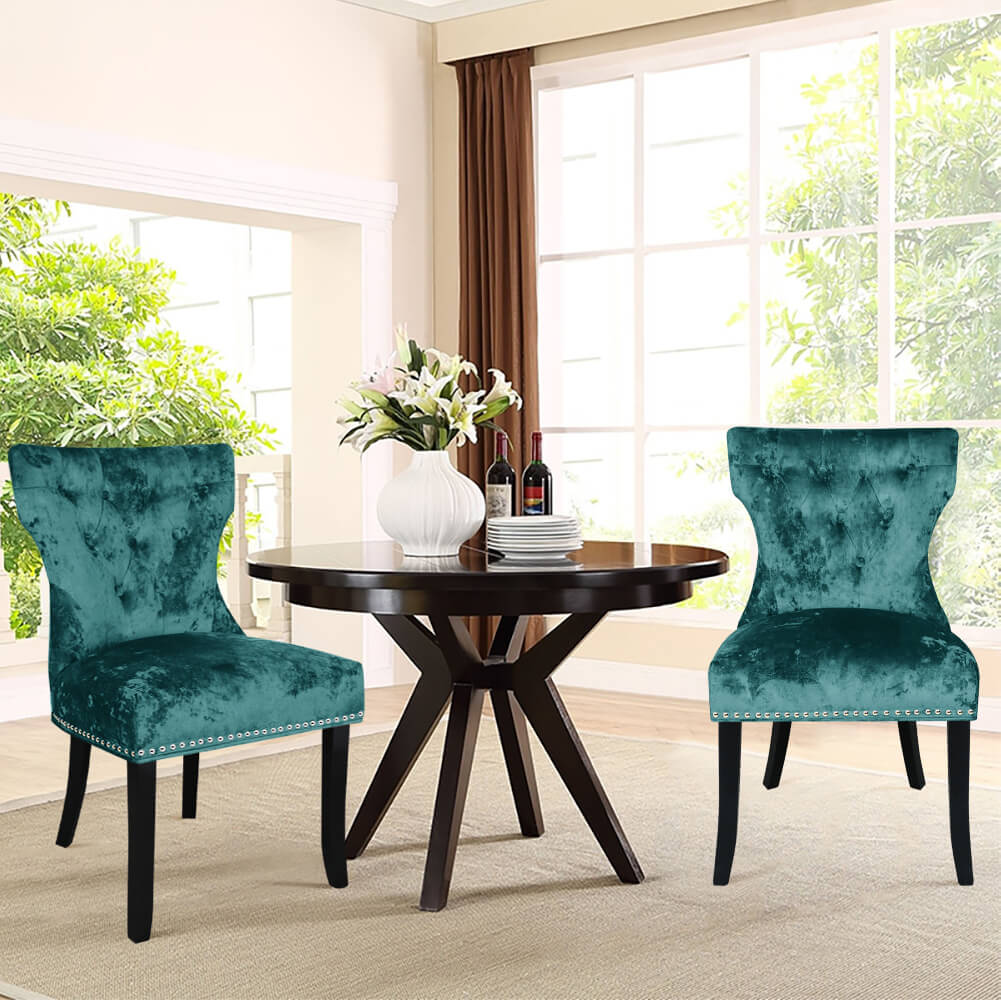 Set of 2 Dining Chairs Padded Seat Wood Legs Cushion Stud Seat Kitchen Bar