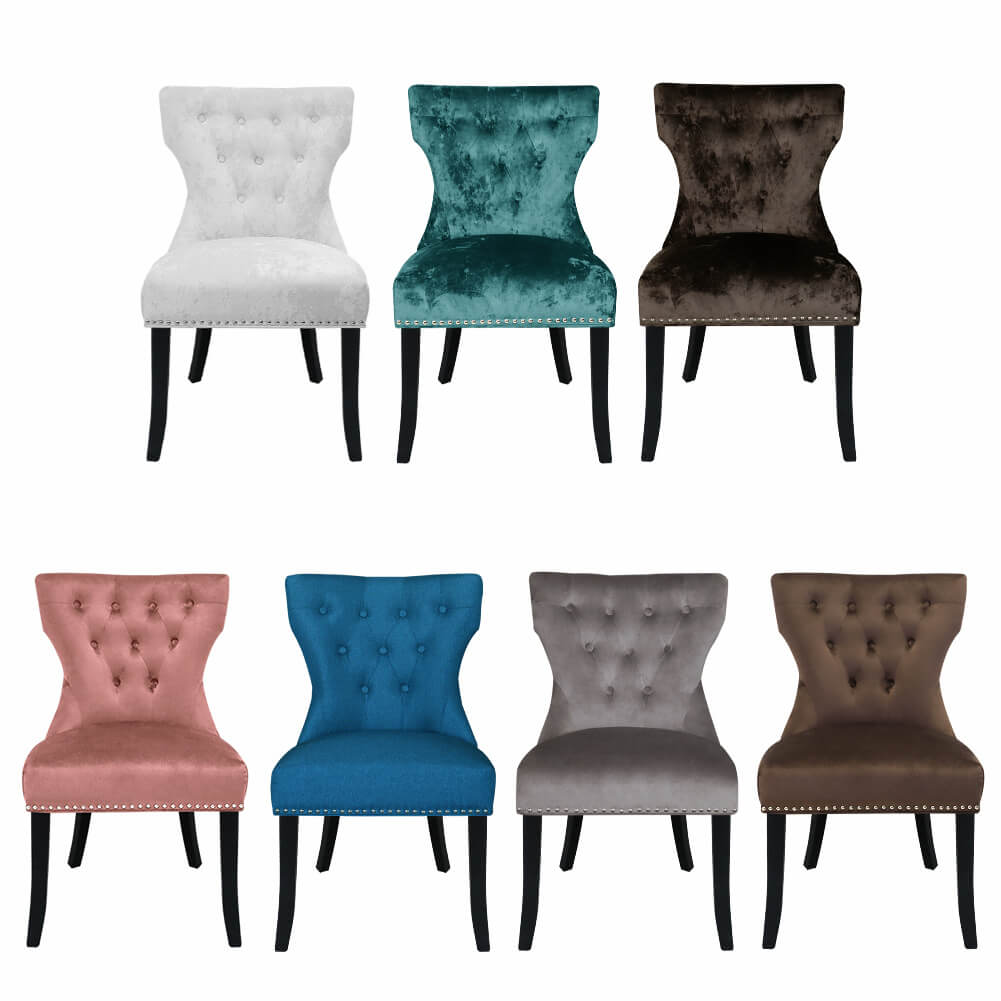 Set of 2 Dining Chairs Padded Seat Wood Legs Cushion Stud Seat Kitchen Bar