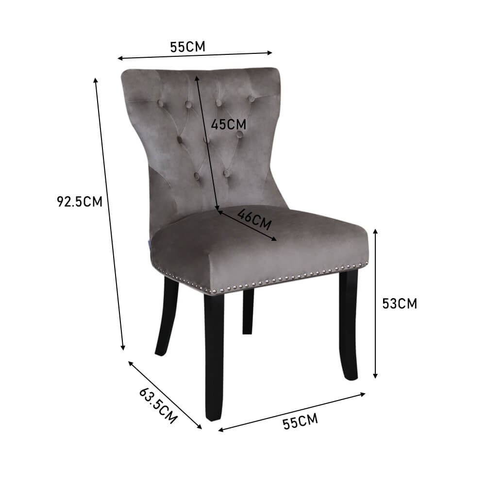 Set of 2 Dining Chairs Padded Seat Wood Legs Cushion Stud Seat Kitchen Bar