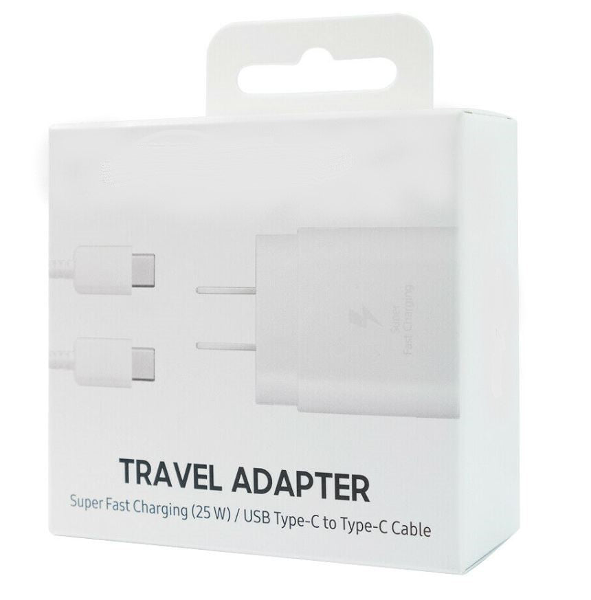 Combo Chargers - 2 in 1 Type-C 25W Super Fast Charging Adapter w/ Type-C to Type-C Cable 3ft / 1m (White Box)