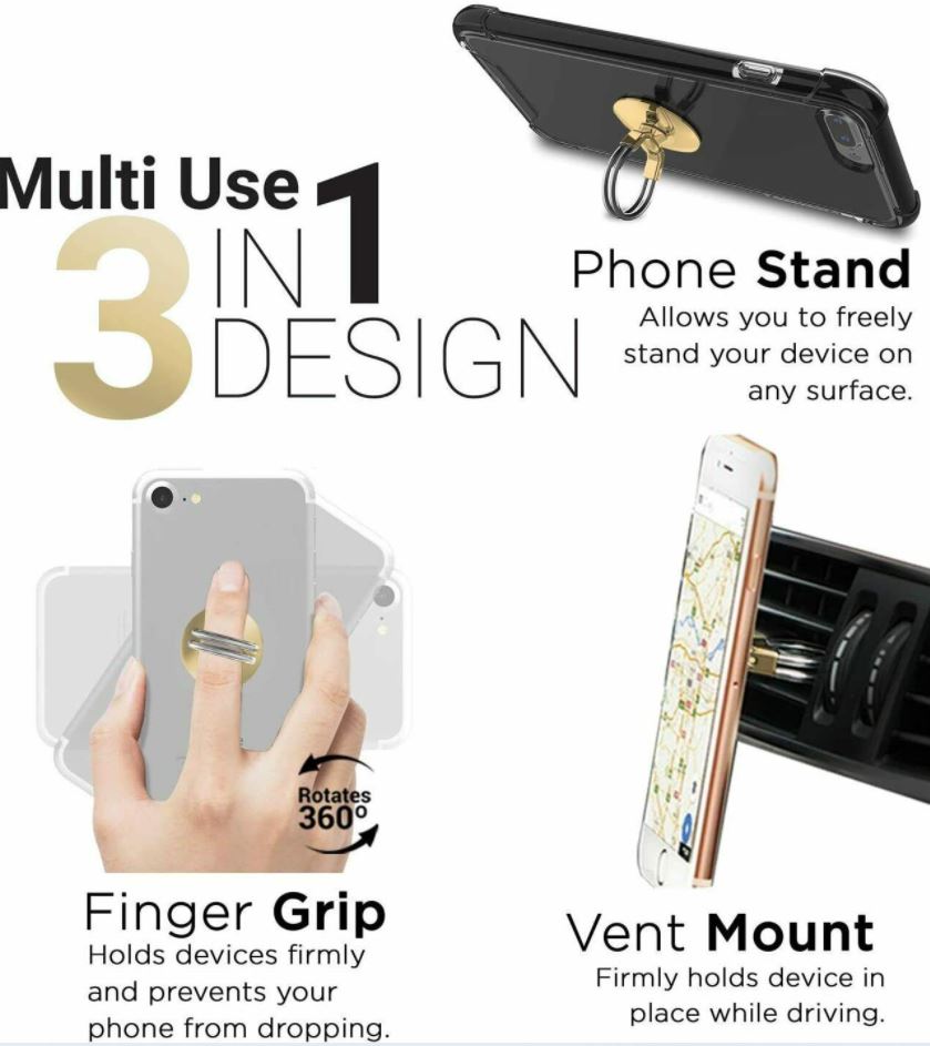 Aduro U Grip-Vent Ring Universal 3- In-1 Cell Phone Ring Holder