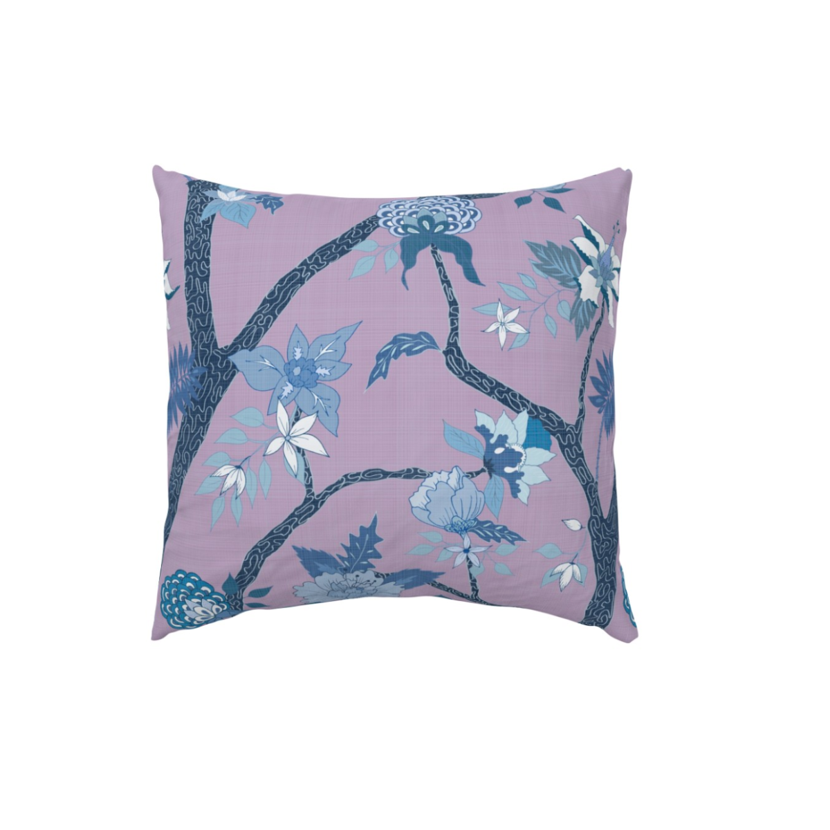 Peony Branch Mural Lilac Blues Pillow